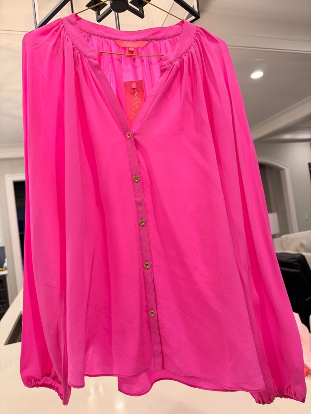 Lilly Pulitzer Saige Silk Blouse Orchid Oasis Pink NWT $188 Size M